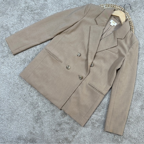Maeve by Anthropologie Double Breasted Blazer Jacket Minimalist in Beige Size 2 - Picture 4 of 14